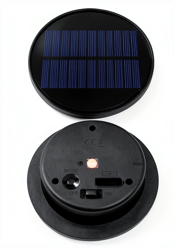 ANGMLN solar lantern top displaying multiple colors in an outdoor setting
