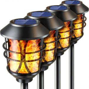 TomCare Solar Torch Lights Outdoor Metal Flame Effect-0