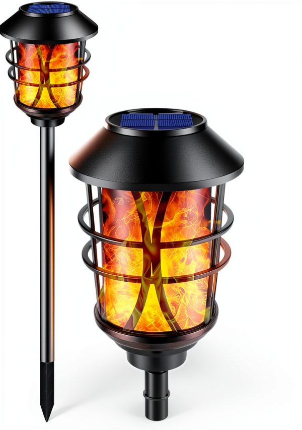 TomCare Solar Torch Lights Outdoor Metal Flame Effect-2