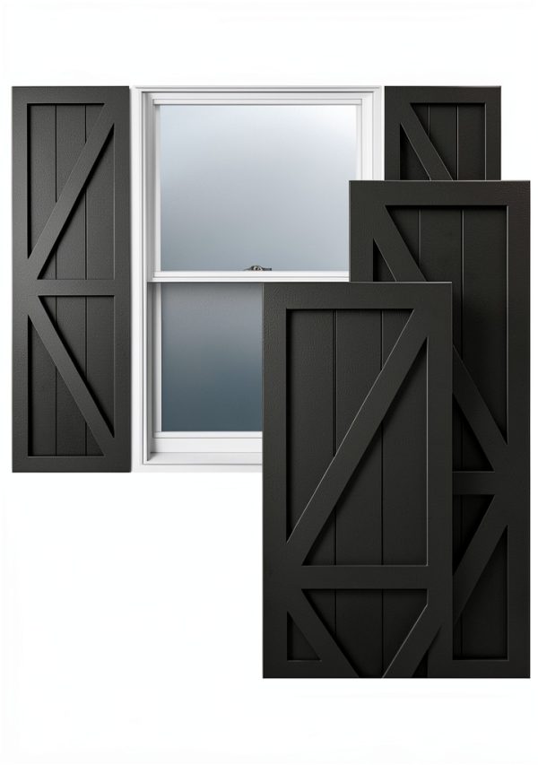 Ekena Millwork True Fit PVC Farmhouse Shutters 12"W x 44"H Black-0