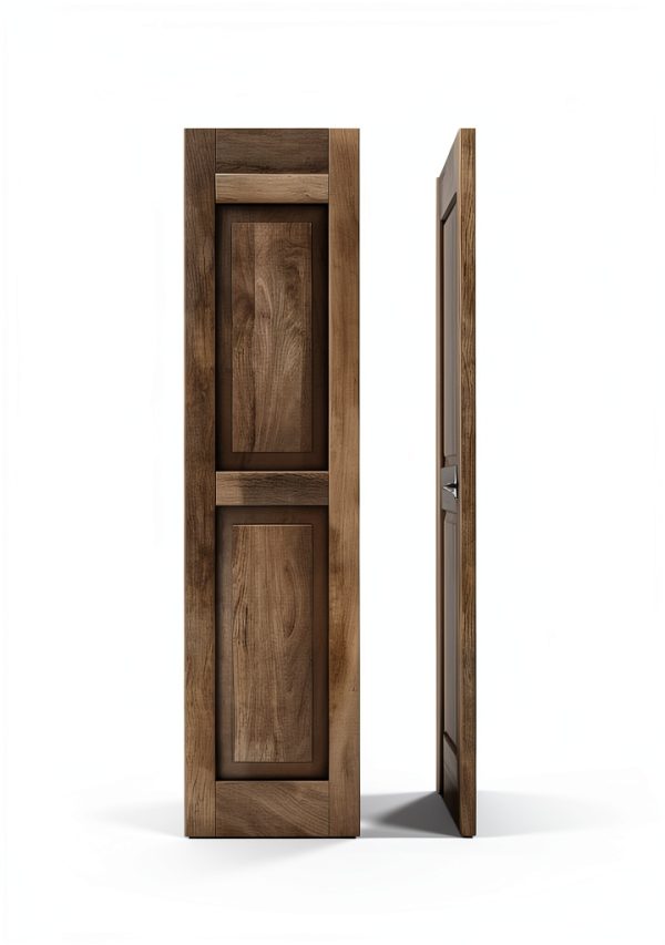 18"W x 72"H Americraft Two Equal Raised Panel Exterior Real Wood Shutters (Per Pair), Unfinished-1