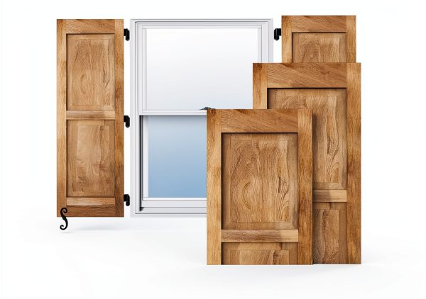 18"W x 72"H Americraft Two Equal Raised Panel Exterior Real Wood Shutters (Per Pair), Unfinished-0