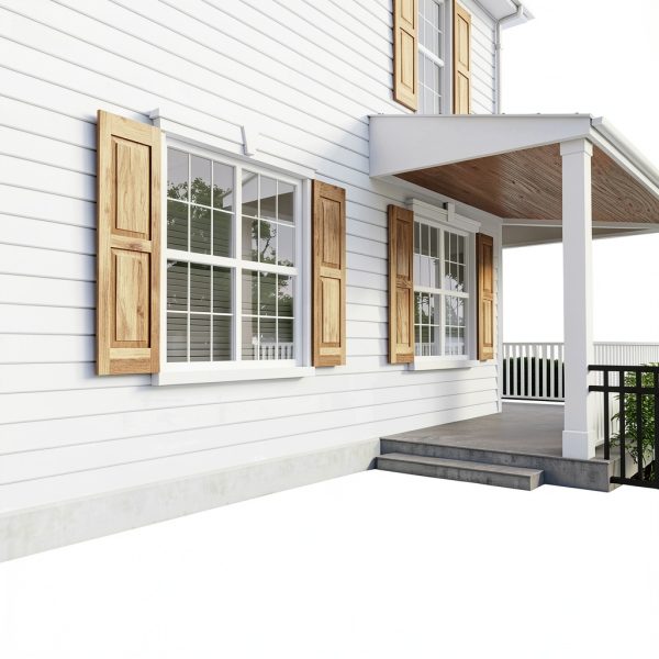 18"W x 72"H Americraft Two Equal Raised Panel Exterior Real Wood Shutters (Per Pair), Unfinished-7