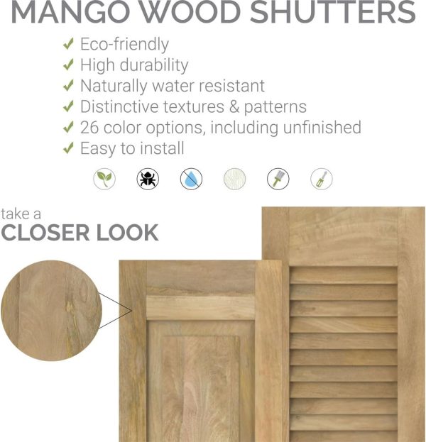 18"W x 72"H Americraft Two Equal Raised Panel Exterior Real Wood Shutters (Per Pair), Unfinished-13